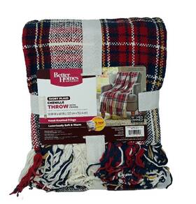 Better Homes & Gardens 801418190198 And Garden Chrnill Fringe Throw New Ivory Plaid 50in W X 60in L