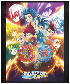 Be0081bl Beyblade Burst Rise Spinner Tops Anime Characters Collage Silk Touch Plush Throw