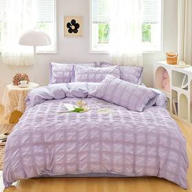P017 Beyeutao Seersucker Duvet Cover Set King Size Purple
