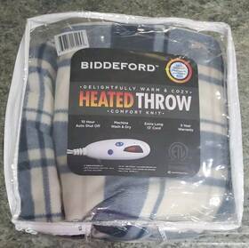 17295 Biddeford Blankets Comfort Knit Heated Throw 10 Hour Auto Shut Off 13ft Extra Long Cord