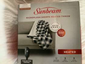 4451-9061310931 Biddeford Blankets Microplush Electric Heated 180g Throw Blanket Black White Plaid