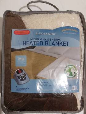 6000-9362160-711 Biddeford Blankets Electric Heated Micro Mink/sherpa Blanket Twin Linen. New