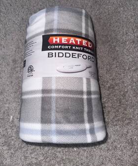 Biddeford Blankets 657812140099 Comfort Knit Fleece Electric Heated Warming Throw Grey Plaid 62 Inch X 50