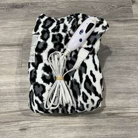 Biddeford Blankets 657812170874 Microplush Electric Heated Throw Blanket Black White Animal Print