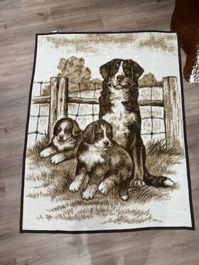 Ba-39 Biederlack Reversible Dog Pattern Blanket Brown Beige Acrylic Cotton Polyester