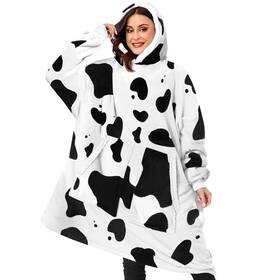 2023081410 Binsuns Wearable Blanket Hoodie Soft Microfiber Sherpa One Size Fits All Cow