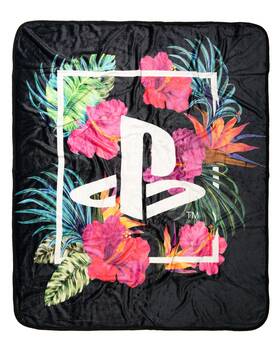 Bz6hgcspn Bioworld Playstation Logo Floral Design Plush Throw Fleece Blanket 48 Inch X 60