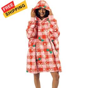 Hdf6ypuhkcpp00 Bioworld Hello Kitty Christmas Line Art Red Plaid Hoodie Wearable Blanket-osfa