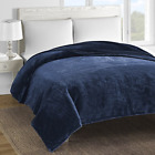 Bl1016 Comfy Bedding Fleece Bed Blanket Navy Blue King 757450556365