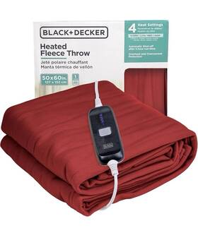 32450 Black Decker Heated Throw Blanket Maroon Fleece 50x60 Fast Heat 4 Levels