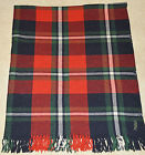 P2145 Black Green Plaid Throw Fringed Blanket Fitch Red Abercrombie Wool