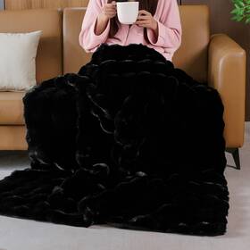 Bsh20250411 Blanketsolution Black Faux Fur Thick Bed Soft Throw Blanket 60x80 For Couch Living Room Fluff