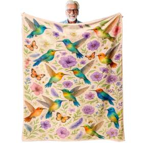 Blankora 694015833557 Hummingbird Throw Blanket Gift For Women And Bird Lovers Floral Botanical Deco