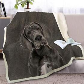 Blessliving Grey Great Dane Throw Soft Blanket Sherpa Fleece Lined