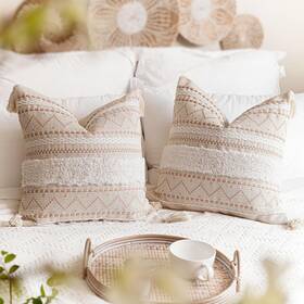 Lw-6134 Blissblush Decorative Throw Pillow Cover 18x18 Combo Set Of 2 Square Cream Neutral White