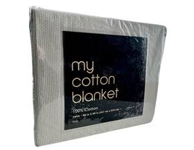 237388 Bloomigdales My Cotton Blanket Bloomingdales Twin Size Textural Weave 100% Throw Gray