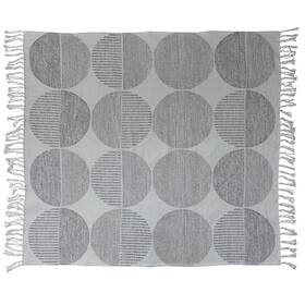 Bloomingville 191009518150 Woven Cotton Jacquard Blanket With Circles And Fringe Grey Cream Throws