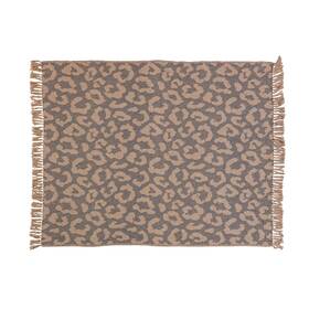 Bloomingville 191009599234 Woven Recycled Cotton Blend Leopard Print Fringe Black And Tan Throw Blanket