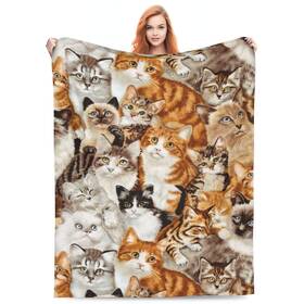 Blublu 655152666132 Cute Cat Design Flannel Fleece Bed Blanket Throw Lightweight Cozy Plu
