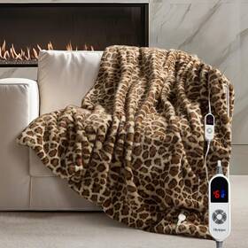 Blunique 313043539551 Luxury Faux Fur Heated Blanket Electric Throw - Leopard Print Ultra Soft Thick W