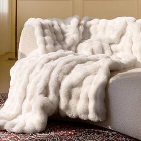 Blunique 445044675600 Ultra Soft Cozy Faux Fur Throw Blanket Fuzzy Plush Thick Bubble Luxury