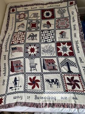 M5224 Bob Timberlake Collection Folk Art America Throw Blanket Tapestry Country Red Blue 67x50 Inch