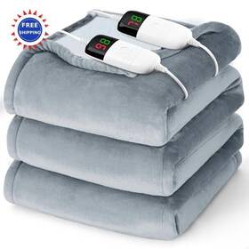 Bomova 732262972626 Electric Blanket Heated King Size 90 X 100 Dual Control 10 Levels Auto Off Hours
