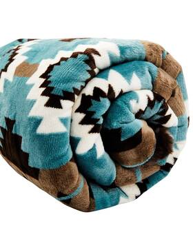 Bbaho23tx1 Boot Barn Ranch Southwestern Print Faux Fur Blanket Turquoise