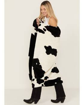 Bbaho24tx2-blk Boot Barn Cow Print Fleece Blanket Black
