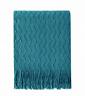 Borinia-knittedthrow-teal Bourina Throw Blanket Teal Textured Solid Soft Sofa Decorative Knitted