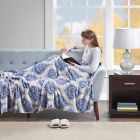 Br54-0667 Beautyrest Senna Heated Print Plush Throw Choose Aqua Indigo Orange