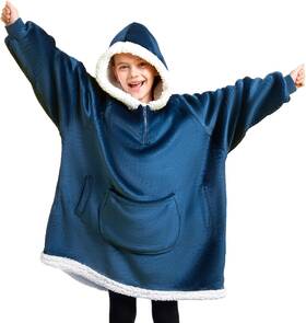 J0143 Brand Giggling Getup Wearable Blanket Hoodie For Girls And Boys Sherpa Kid Blue