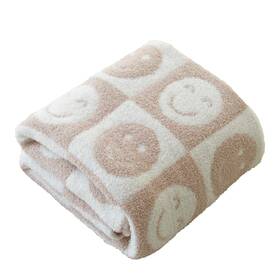 Brnabiou 769261470723 Ultra Soft Cozy Happy Smiling Face Checkered Knitted Throw Blanket Fluffy Mic