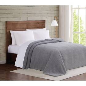 84667478 Brooklyn Loom King Marshmallow Faux Shearling Bed Blanket Gray- Cozy