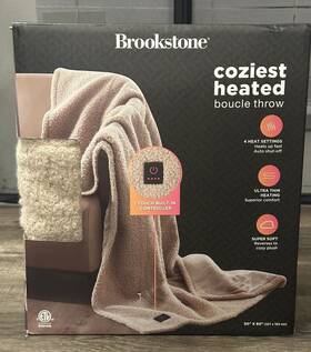 Brookstone 042075656102 50 Inch X60 Cozy Heated Throw Blanket Boucle Brown