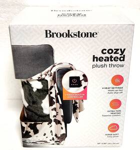 062-03-0123 Brookstone Cozy Heated Plush Throw Blanket Cow Print 50 X 60 New Open Box