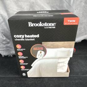2g0542btiv Brookstone Heated Chenille Blanket Twin White Adjustable Timer Machine Washable