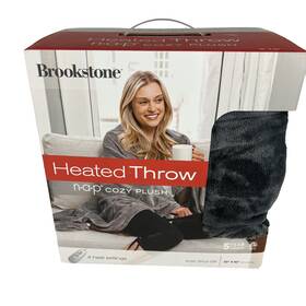 Brookstone 846756045205 N-a-p Heated Plush Throw 50 X 60 Grey Cozy New Automatic Shut Off