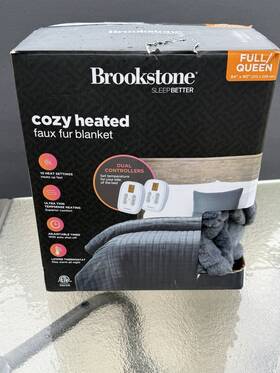 91126981 Brookstone Full/queen Heated Blanket Gray Plush-new-open Box