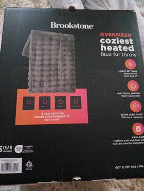 94628812 Brookstone Full/queen Heated Micro Herringbone Blanket Gray New Open Box