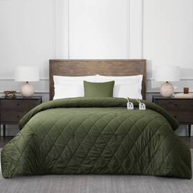 94628817 Brookstone King Heated Diamond Stitch Quilt Blanket Olive Green