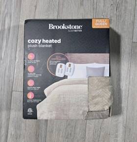 94628818 Brookstone Full/queen Heated Micro Herringbone Blanket Taupe