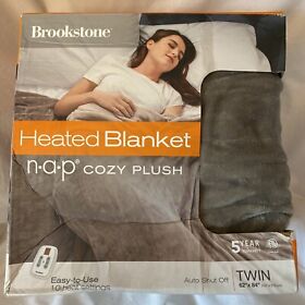 Grey-10 Brookstone Plush Heated Blanket-twin 62 X84 -grey-10 Settings