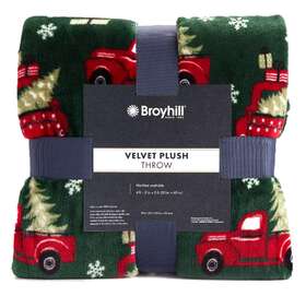 Broyhill 766894893790 Velvet Soft Plush Green Throw Blanket Red Trucks Snowflakes 50 X 60 In