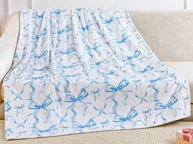 Bo-buryeah-2694 Buryeah Blue Bow Throw Blanket Preppy Babyblue 50 Inch X 60 Flannel Soft Cute Bo