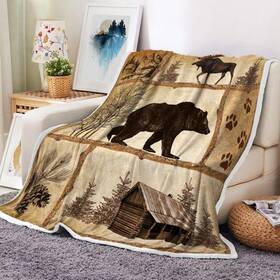 Bzhilja 705353380556 Rustic Cabin Throw Blankets Farmhouse Country Antique Bear Moose Forest Vintage