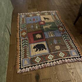 Cabin Craft No Label 019372735625 Wilderness Cozy Tapestry Throw Afghan Moose Fish Core - 50 Inch X 60 Vtg