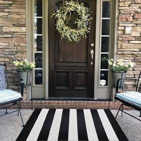 27.5x Cainanel 606157355095 Black And White Striped Outdoor Rug 43 Inches Front Door Mat H