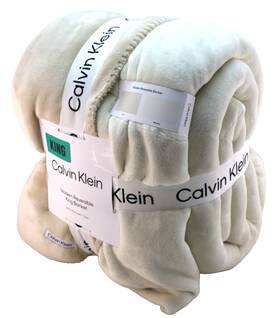 Calvin Klein 883893944305 King Size Reversible Tan / Creme Ck Logo Plush Blanket Msrp 133