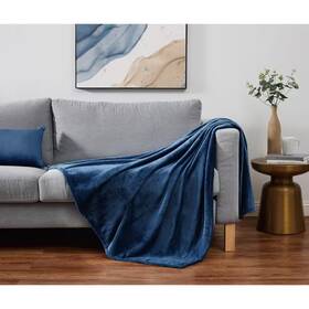 Cannon 726084156074 Solid Plush Dark Blue Polyester 60 Inch X 80 Throw Blanket
